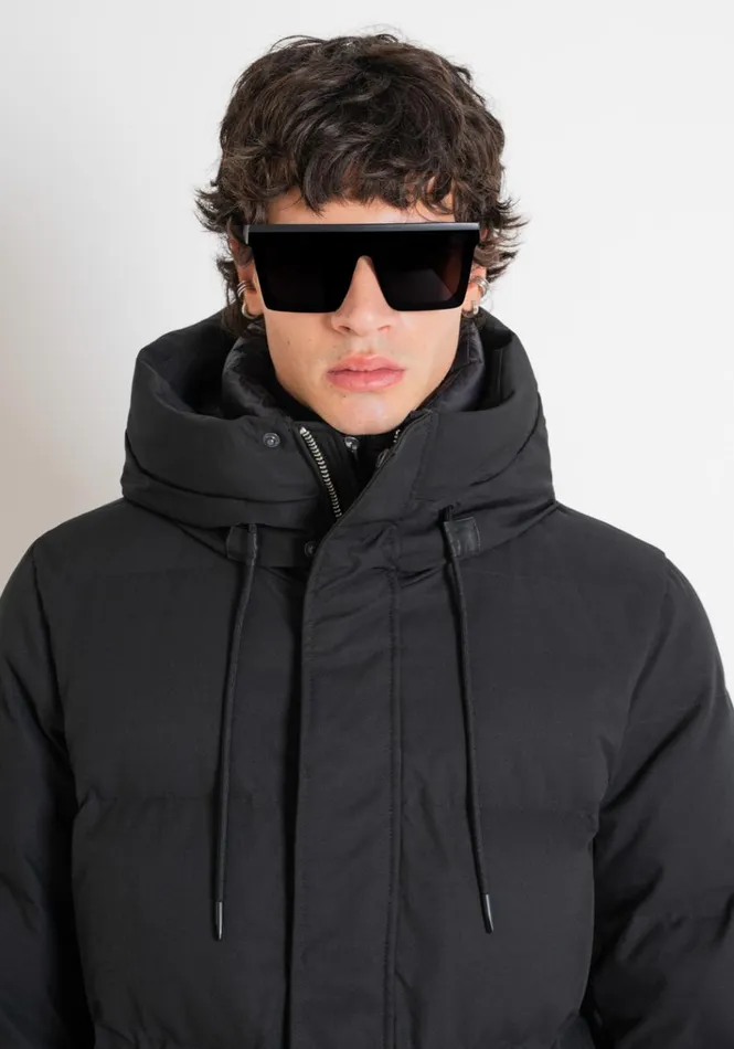 Field Jackets And Coats Men Antony Morato Long Regular Fit Down Jacket In Technical Fabric And Synthetic Padding Black