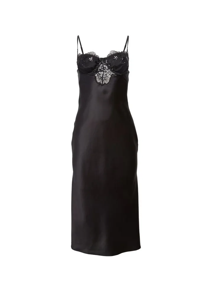 Fleur Du Mal Dresses Women Sequin Violet Embroidery Slip Dress Black Fleur Du Mal Dresses Women Sequin Violet Embroidery Slip Dress Black