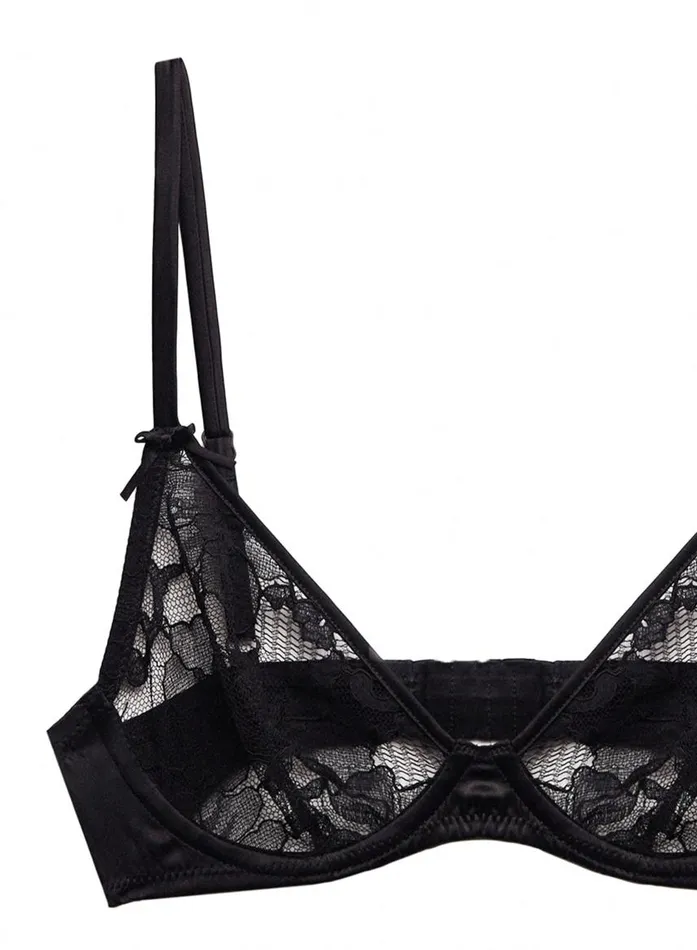 Fleur Du Mal Pleasure Women Magnolia Lace Unlined Demi Bra Black Fleur Du Mal Pleasure Women Magnolia Lace Unlined Demi Bra Black