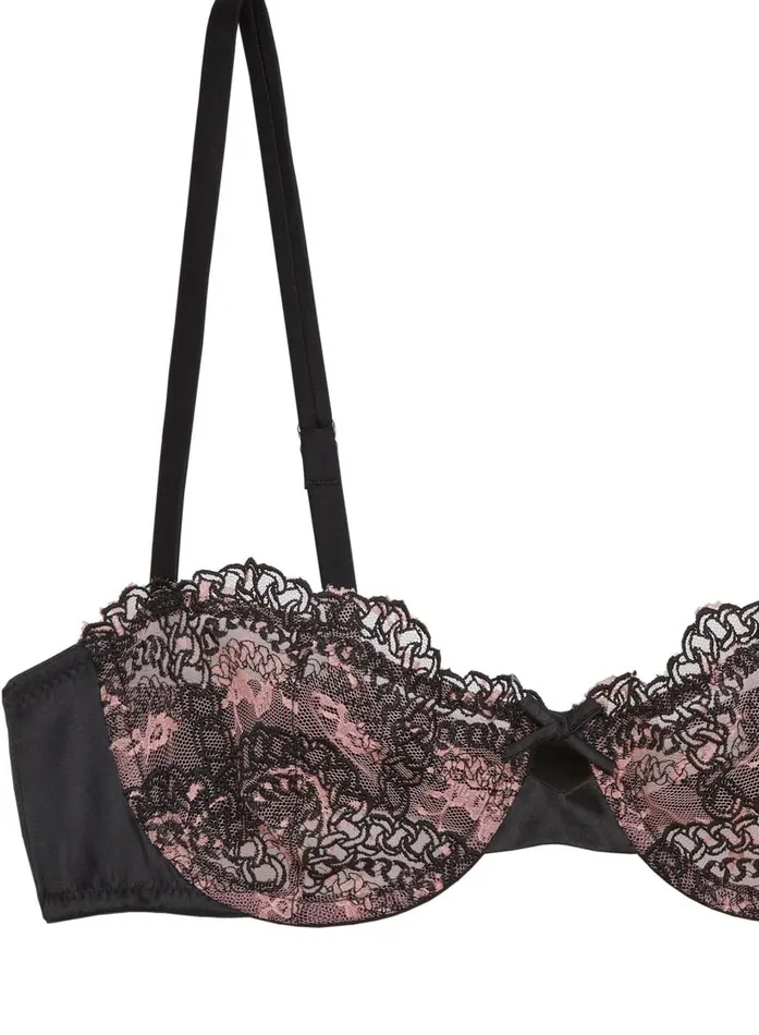 Fleur Du Mal Underwire Bras Women Chain Embroidery Balconette Bra Black Fleur Du Mal Underwire Bras Women Chain Embroidery Balconette Bra Black