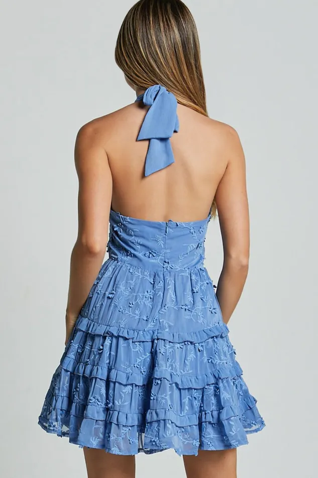 Frankie Mini Dress 8211 Halter Neck Tiered Dress In Cornflower Blue Women Showpo Dresses