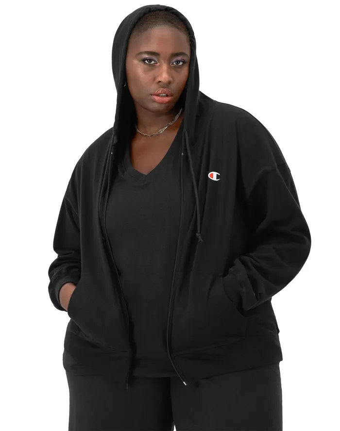 FullZip TShirt Hoodie C Logo Plus Size Black Women Champion Hoodies and Sweatshirts
