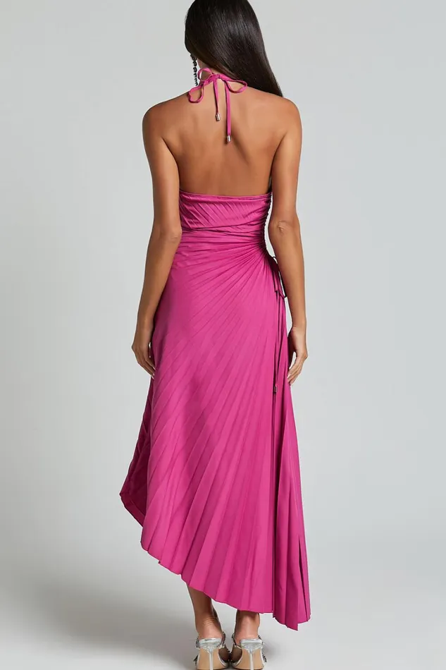 Gilly Midi Dress 8211 Asymmetric Pleated Dress In Berry Women Showpo Dresses
