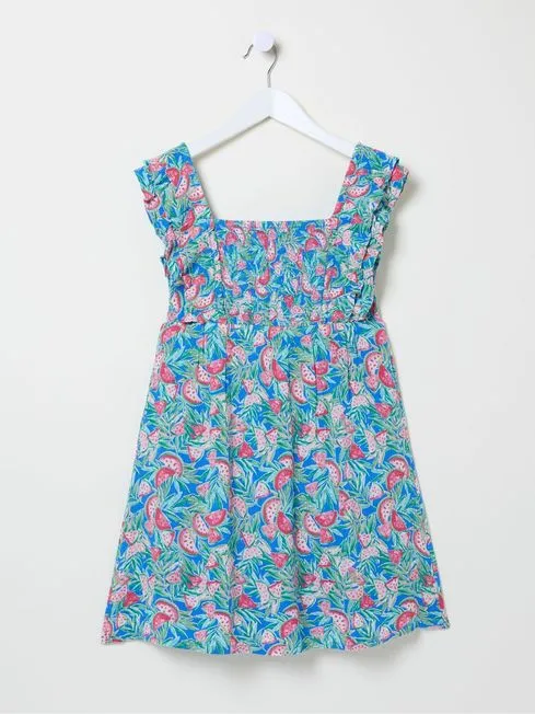 Girls Fatface Dresses Blue Watermelon Frill Dress Girls Fatface Dresses Blue Watermelon Frill Dress