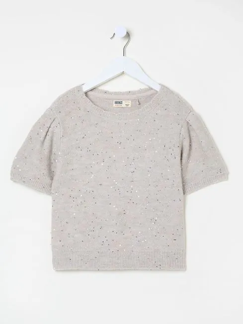 Girls Fatface Tops and TShirts Oatmeal Sequin Knitted Top Girls Fatface Tops and TShirts Oatmeal Sequin Knitted Top