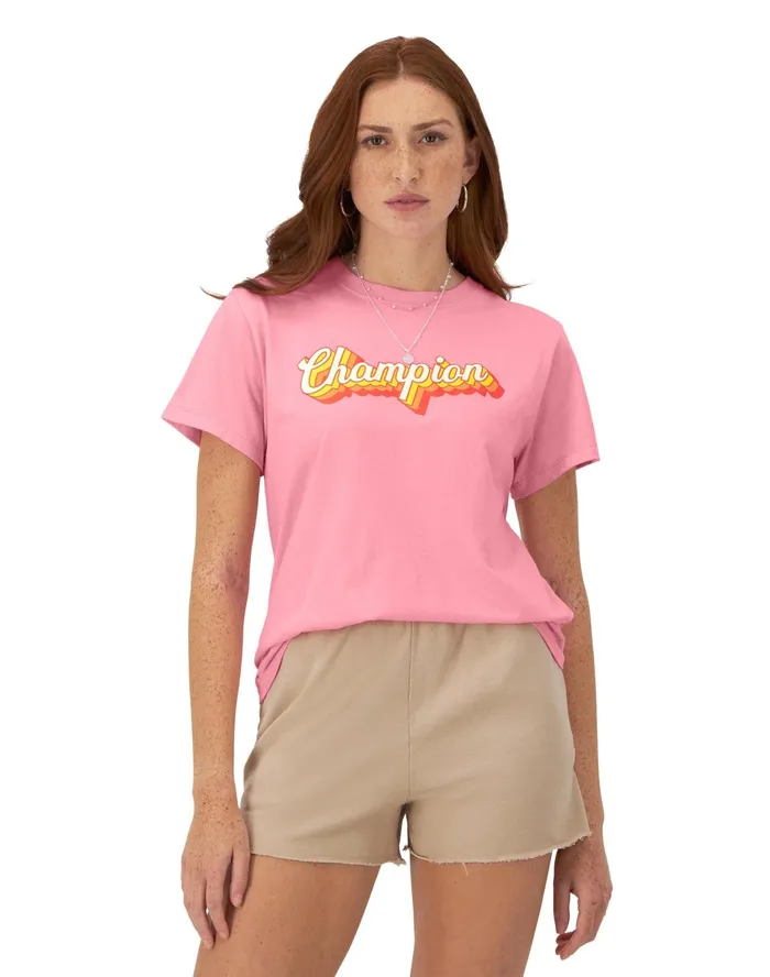 Graphic TShirt Drop Shadow Champion Script C Logo Marzipan Pink Women Champion TShirts and Tops Graphic TShirt Drop Shadow Champion Script C Logo Marzipan Pink Women Champion TShirts and Tops