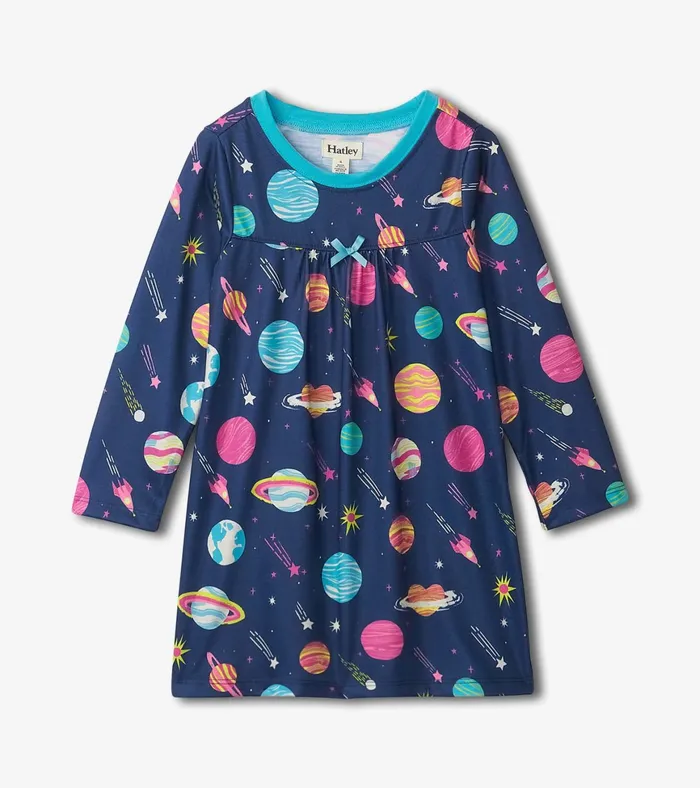Hatley Interstellar Long Sleeve Girls Nightgown Girls Sleepwear