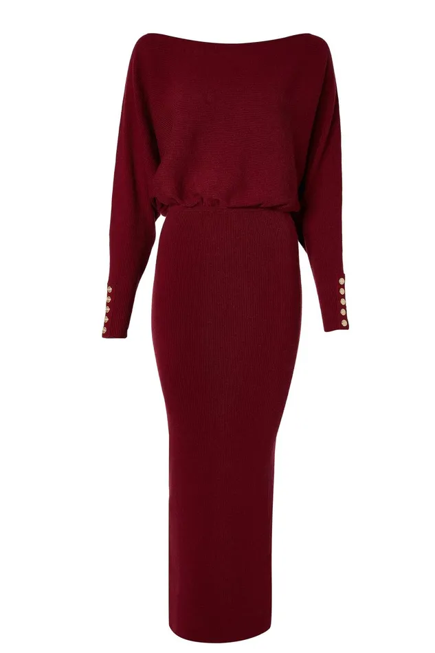 Holland Cooper Dresses Women Leyla Knitted Dress Wine