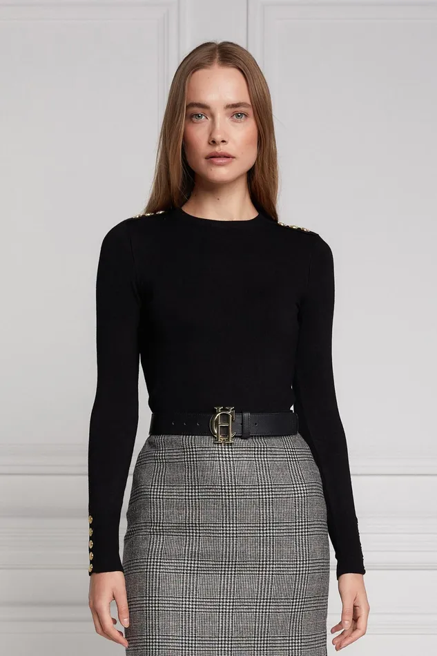Holland Cooper Knitwear Women Buttoned Knit Crew Neck Black