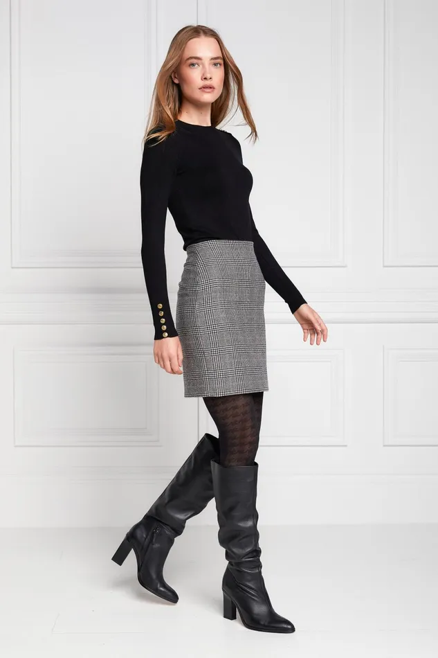 Holland Cooper Knitwear Women Buttoned Knit Crew Neck Black