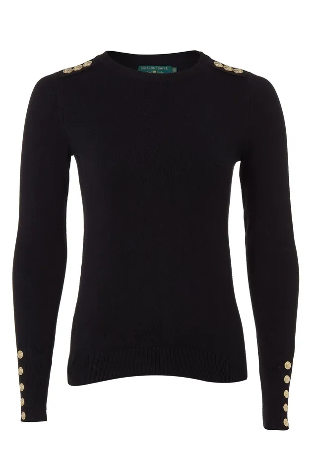 Holland Cooper Knitwear Women Buttoned Knit Crew Neck Black