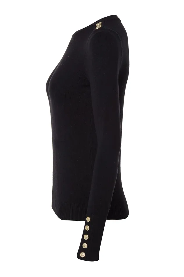 Holland Cooper Knitwear Women Buttoned Knit Crew Neck Black
