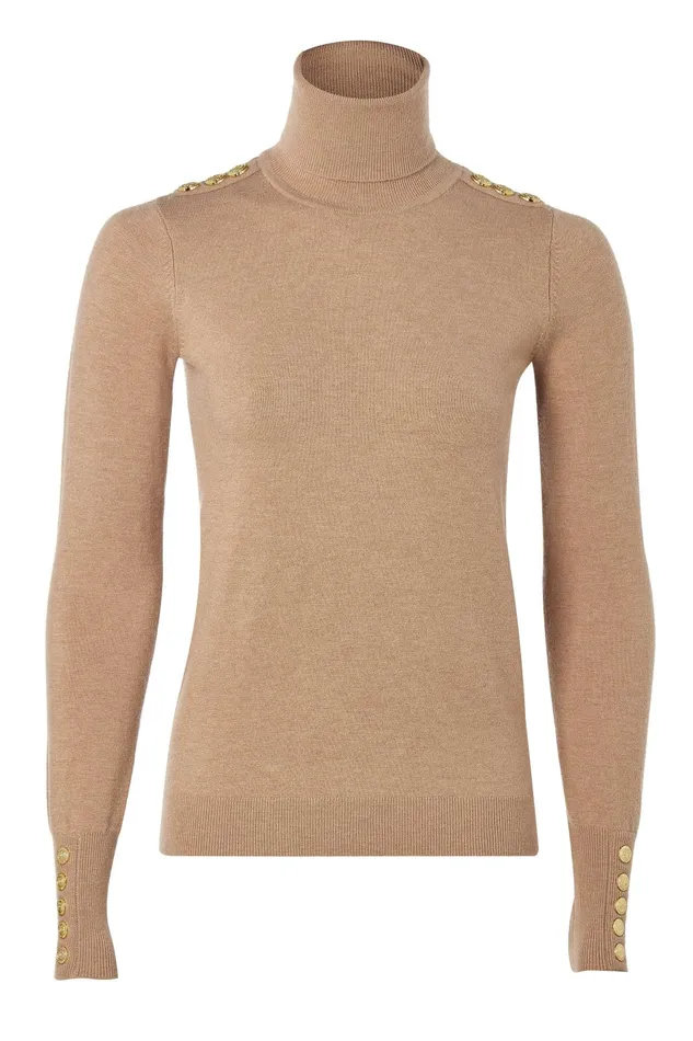 Holland Cooper Knitwear Women Buttoned Knit Roll Neck Dark Camel Holland Cooper Knitwear Women Buttoned Knit Roll Neck Dark Camel