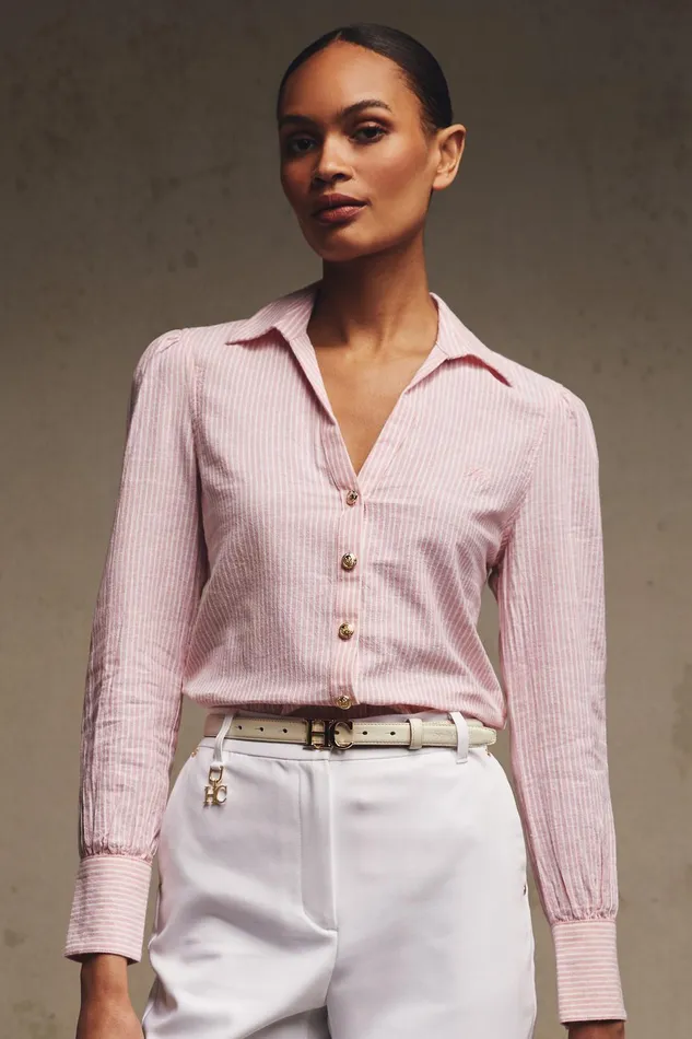 Holland Cooper Shirts and Blouses Women Classic VNeck Blouse Pink Stripe