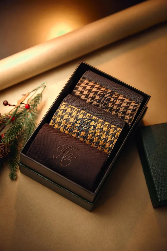 Holland Cooper Socks Men S Sock Gift Box Chocolate Houndstooth