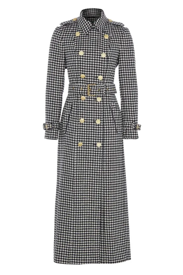 Holland Cooper Tailoring Women Full Length Marlborough Trench Coat Houndstooth