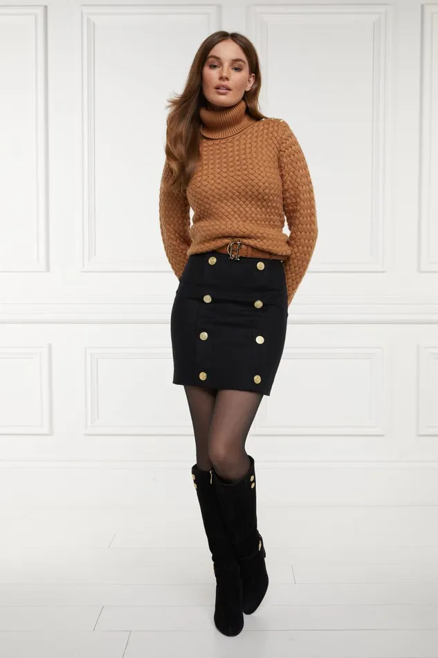 Holland Cooper Tailoring Women Knightsbridge Skirt Soft Black Tan Holland Cooper Tailoring Women Knightsbridge Skirt Soft Black Tan