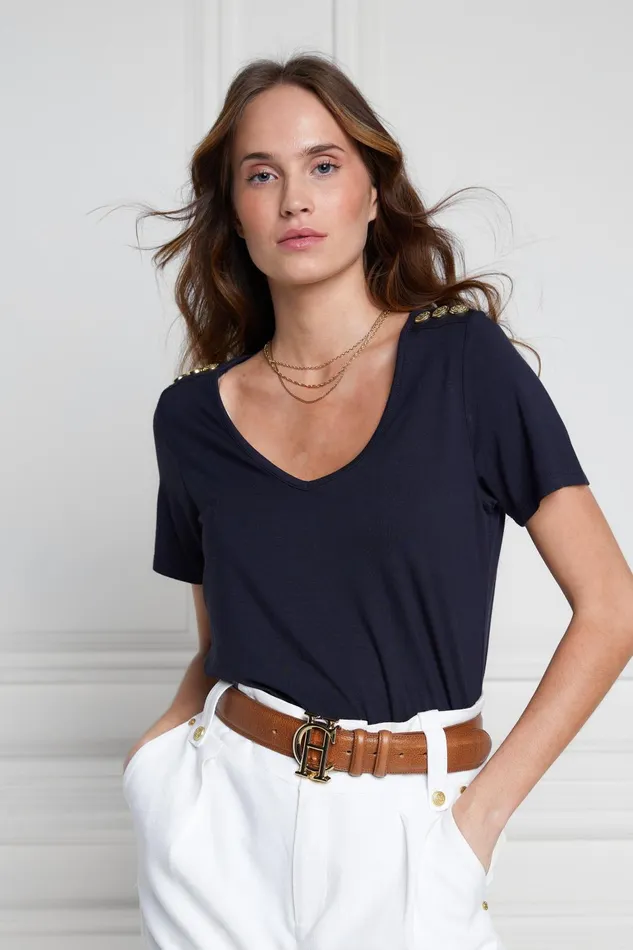 Holland Cooper Tops Women Relax Fit VNeck Tee Navy Holland Cooper Tops Women Relax Fit VNeck Tee Navy