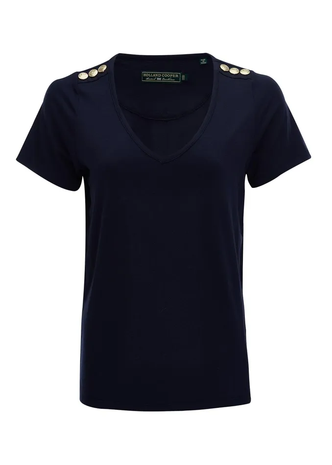 Holland Cooper Tops Women Relax Fit VNeck Tee Navy Holland Cooper Tops Women Relax Fit VNeck Tee Navy