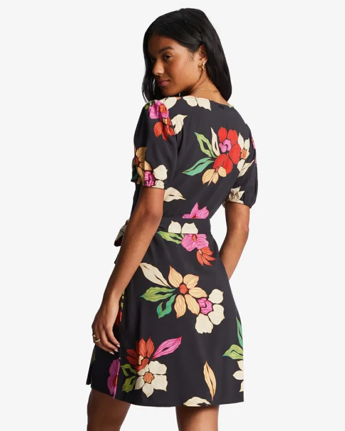 Hot Tropics Mini Wrap Dress Black Pebble Women Billabong Mini Dresses