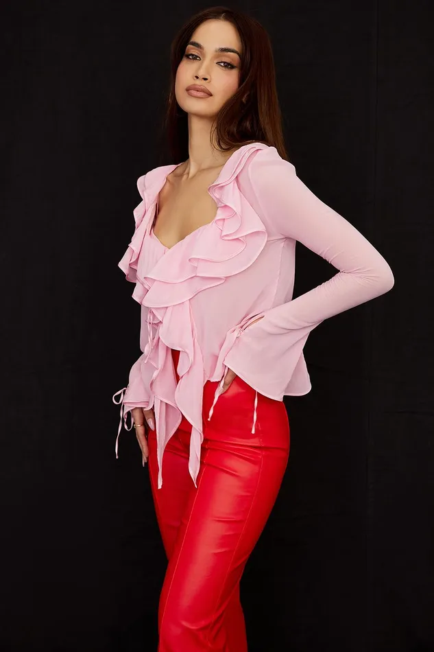 House Of CB AaliyahFairy Pink Real Silk Chiffon Ruffle Top and Bralet 8211 SALE Fairy Women Tops