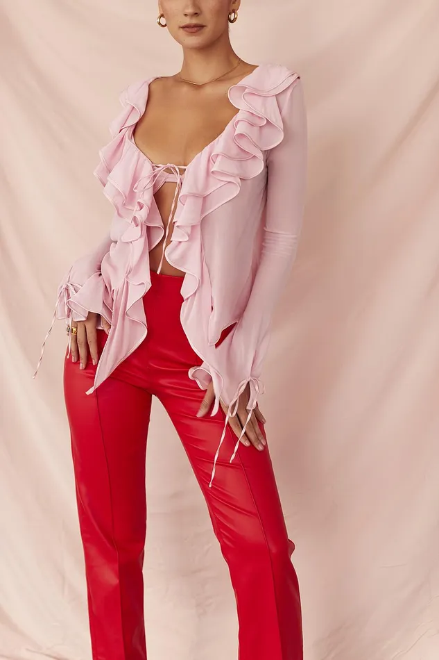 House Of CB AaliyahFairy Pink Real Silk Chiffon Ruffle Top and Bralet 8211 SALE Fairy Women Tops