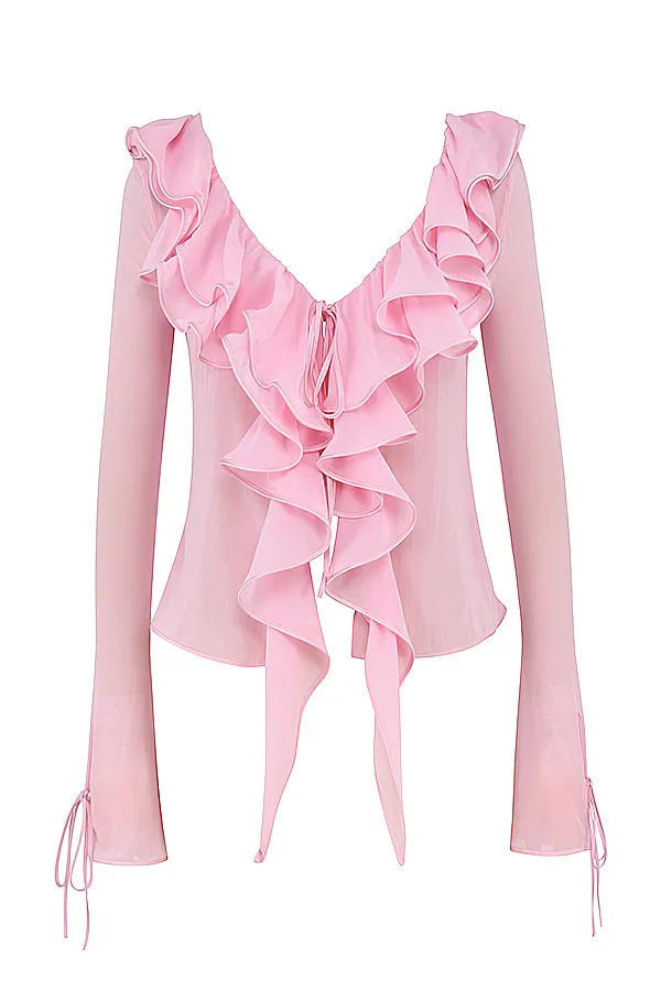 House Of CB AaliyahFairy Pink Real Silk Chiffon Ruffle Top and Bralet 8211 SALE Fairy Women Tops