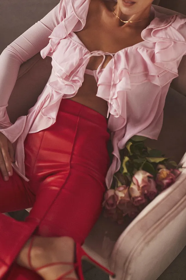 House Of CB AaliyahFairy Pink Real Silk Chiffon Ruffle Top and Bralet 8211 SALE Fairy Women Tops
