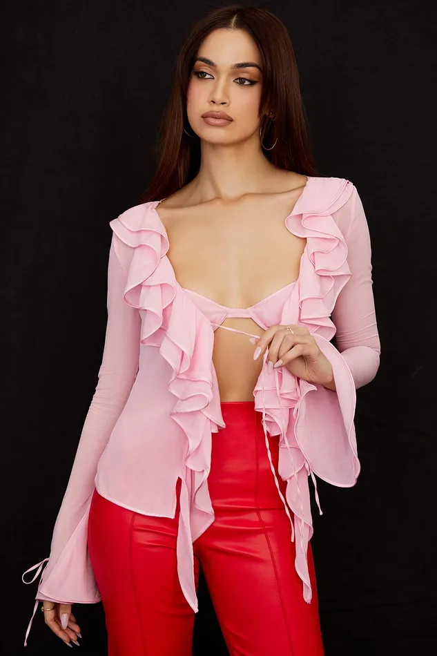 House Of CB AaliyahFairy Pink Real Silk Chiffon Ruffle Top and Bralet 8211 SALE Fairy Women Tops