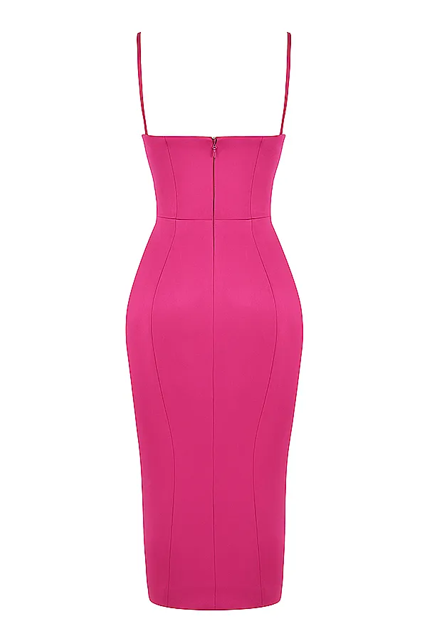 House Of CB CasimiraPink Satin Corset Midi Dress 8211 SALE Pink Women Bodycon Dresses
