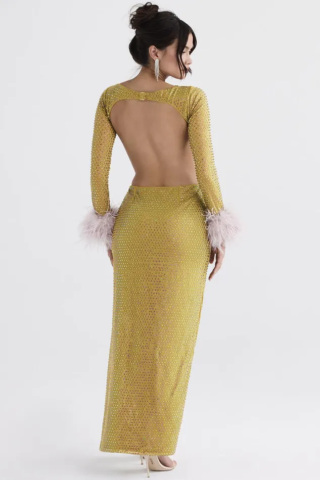 House Of CB GinaChartreuse Crystallised Maxi Dress 8211 SALE Chartreuse Women Maxi Dresses