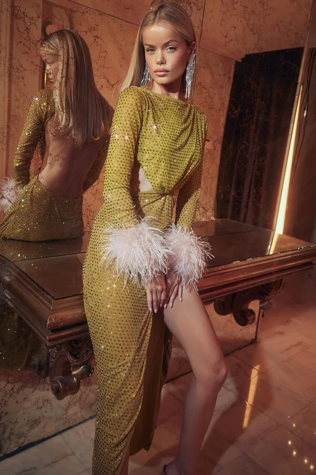 House Of CB GinaChartreuse Crystallised Maxi Dress 8211 SALE Chartreuse Women Maxi Dresses