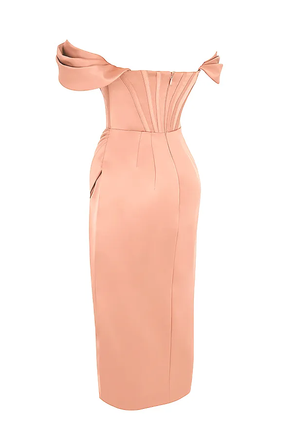 House Of CB LorettaBlush Satin Off Shoulder Dress 8211 SALE Blush Women Strapless Dresses