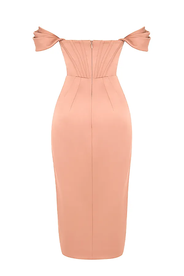 House Of CB LorettaBlush Satin Off Shoulder Dress 8211 SALE Blush Women Strapless Dresses