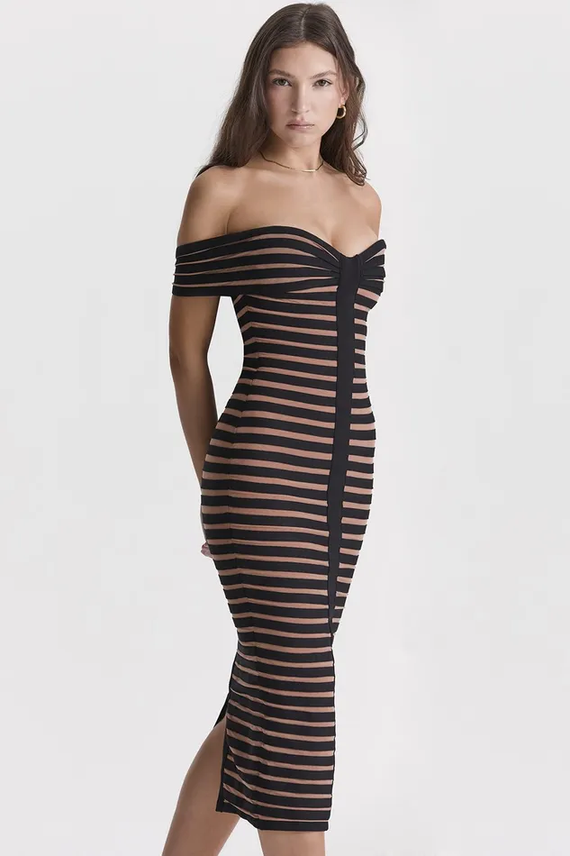 House Of CB PetraStriped Bandage Midi Dress 8211 SALE Striped Women Bodycon Dresses