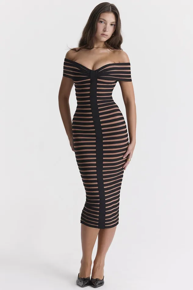 House Of CB PetraStriped Bandage Midi Dress 8211 SALE Striped Women Bodycon Dresses