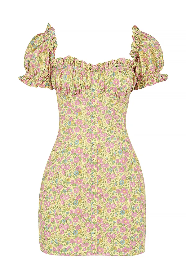 House Of CB TanayaVintage Floral Puff Sleeve Mini Dress 8211 SALE Vintage Women Floral Dresses