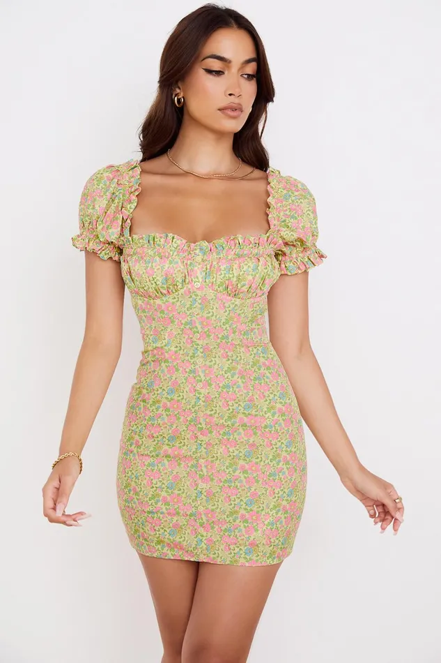House Of CB TanayaVintage Floral Puff Sleeve Mini Dress 8211 SALE Vintage Women Floral Dresses