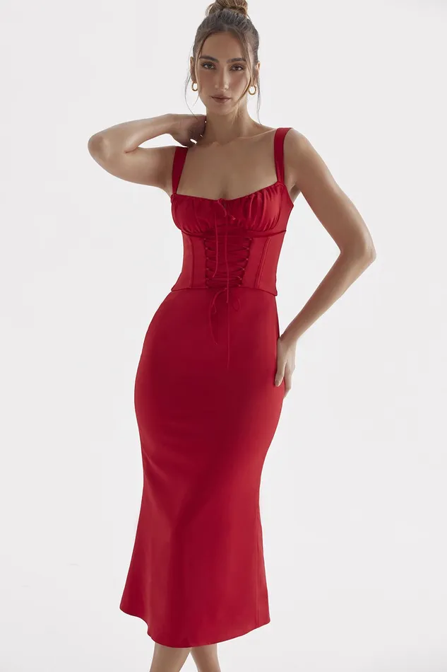 House Of CB ValenciaRed Rose Corset Dress 8211 SALE Red Women Corset Dresses