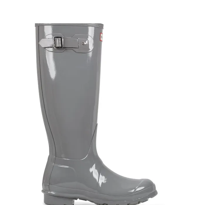 Hunter Boots Original Tall Gloss Rain Boots Medium Gray Women Rain Boots