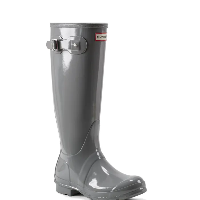 Hunter Boots Original Tall Gloss Rain Boots Medium Gray Women Rain Boots