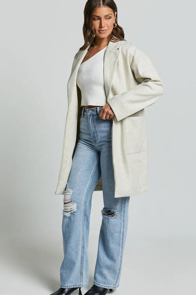 Jonas Coat 8211 Pocket Detail Longline Coat In Beige Women Showpo Jackets and Coats