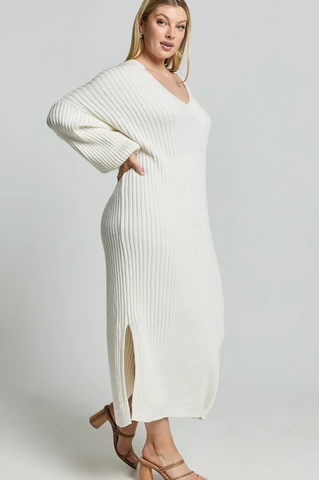 Kartia Midi Dress 8211 V Neck Knit Dress In Off White Women Showpo Knitwear