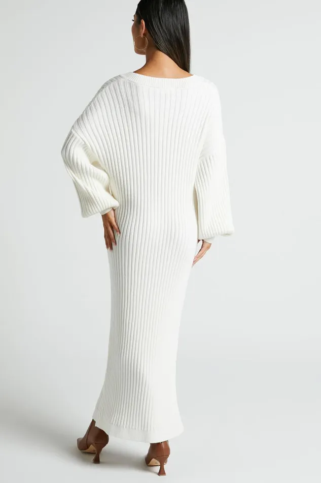 Kartia Midi Dress 8211 V Neck Knit Dress In Off White Women Showpo Knitwear