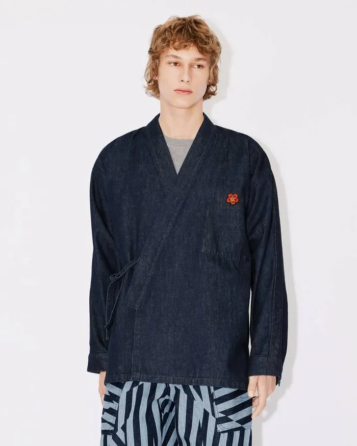 Kenzo Jackets And Coats Men 039Boke Flower039 Embroidered Denim Kimono Jacket Rinse Blue Denim
