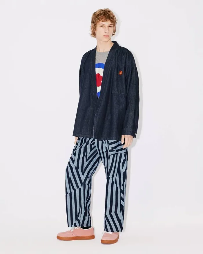 Kenzo Jackets And Coats Men 039Boke Flower039 Embroidered Denim Kimono Jacket Rinse Blue Denim