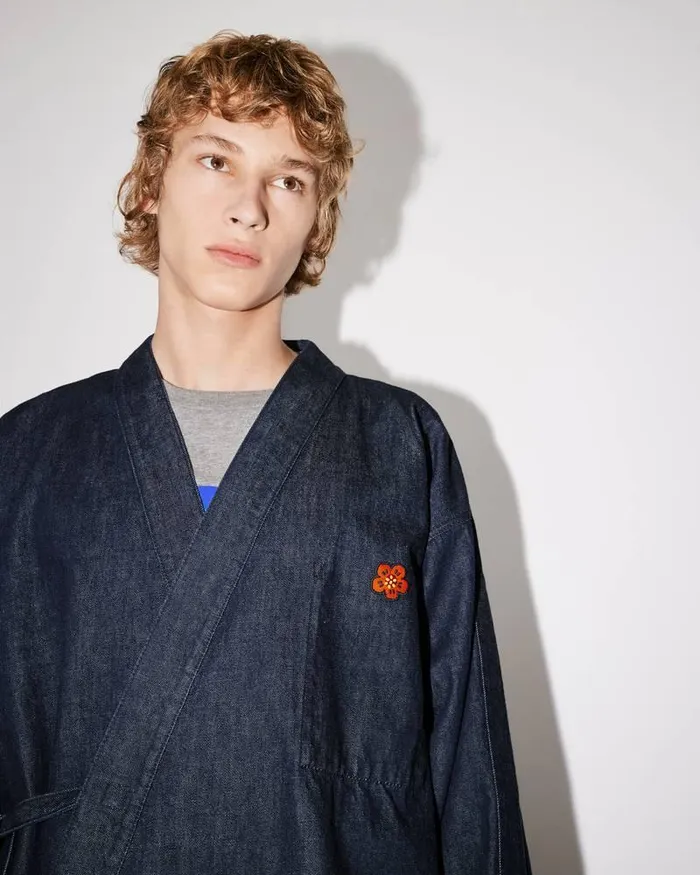 Kenzo Jackets And Coats Men 039Boke Flower039 Embroidered Denim Kimono Jacket Rinse Blue Denim