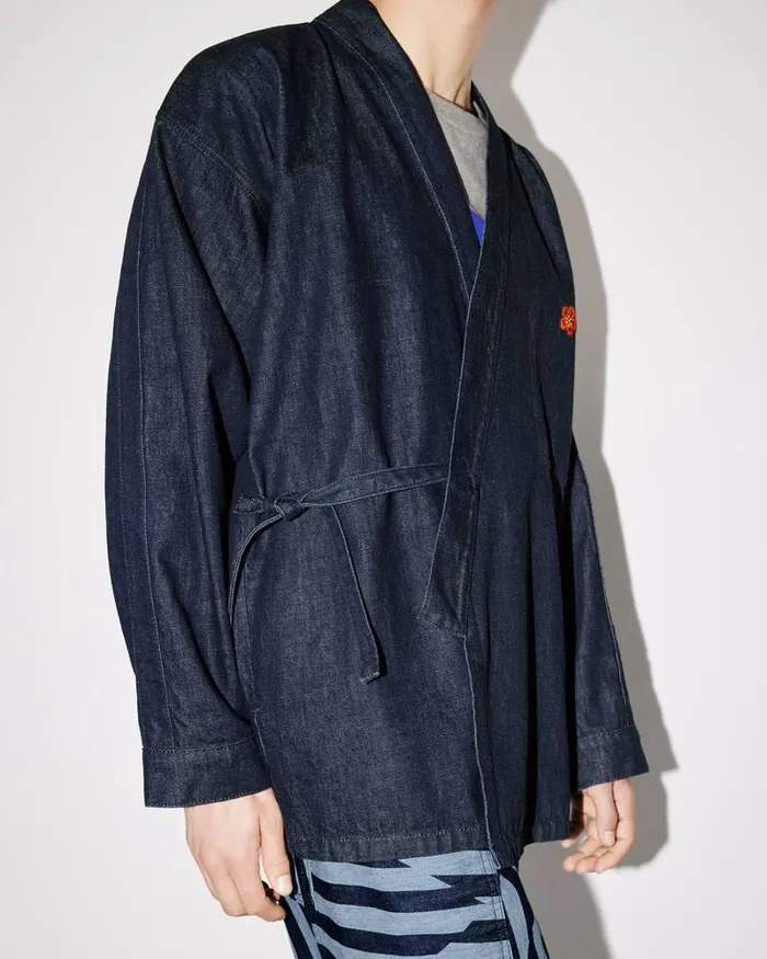 Kenzo Jackets And Coats Men 039Boke Flower039 Embroidered Denim Kimono Jacket Rinse Blue Denim