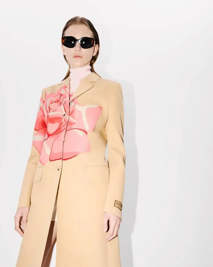 Kenzo Jackets And Coats Women Rose039 Embroidered Coat Camel