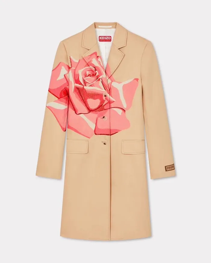 Kenzo Jackets And Coats Women Rose039 Embroidered Coat Camel